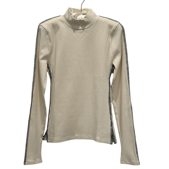 NEW J. CREW Premium rib turtleneck with whipstitch trim in Natural Size Small - Picture 3 of 8